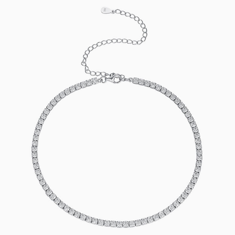 Iced Out Sterling Silver Round Cut Cubic Zirconia Tennis Chain NeckLace