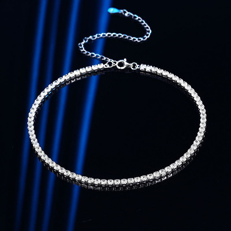 Iced Out Sterling Silver Round Cut Cubic Zirconia Tennis Chain NeckLace