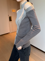 Colorblocked Turtleneck Knit Top