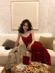 Retro Sequin Halter Long Dress