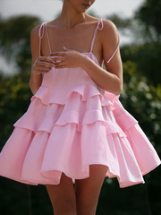 Ruffled Backless Halter Dress