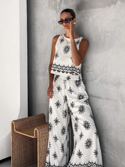 Linen Vest and Wide Leg Pants Set