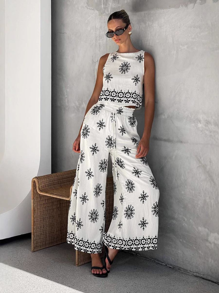 Linen Vest and Wide Leg Pants Set