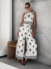 Linen Vest and Wide Leg Pants Set