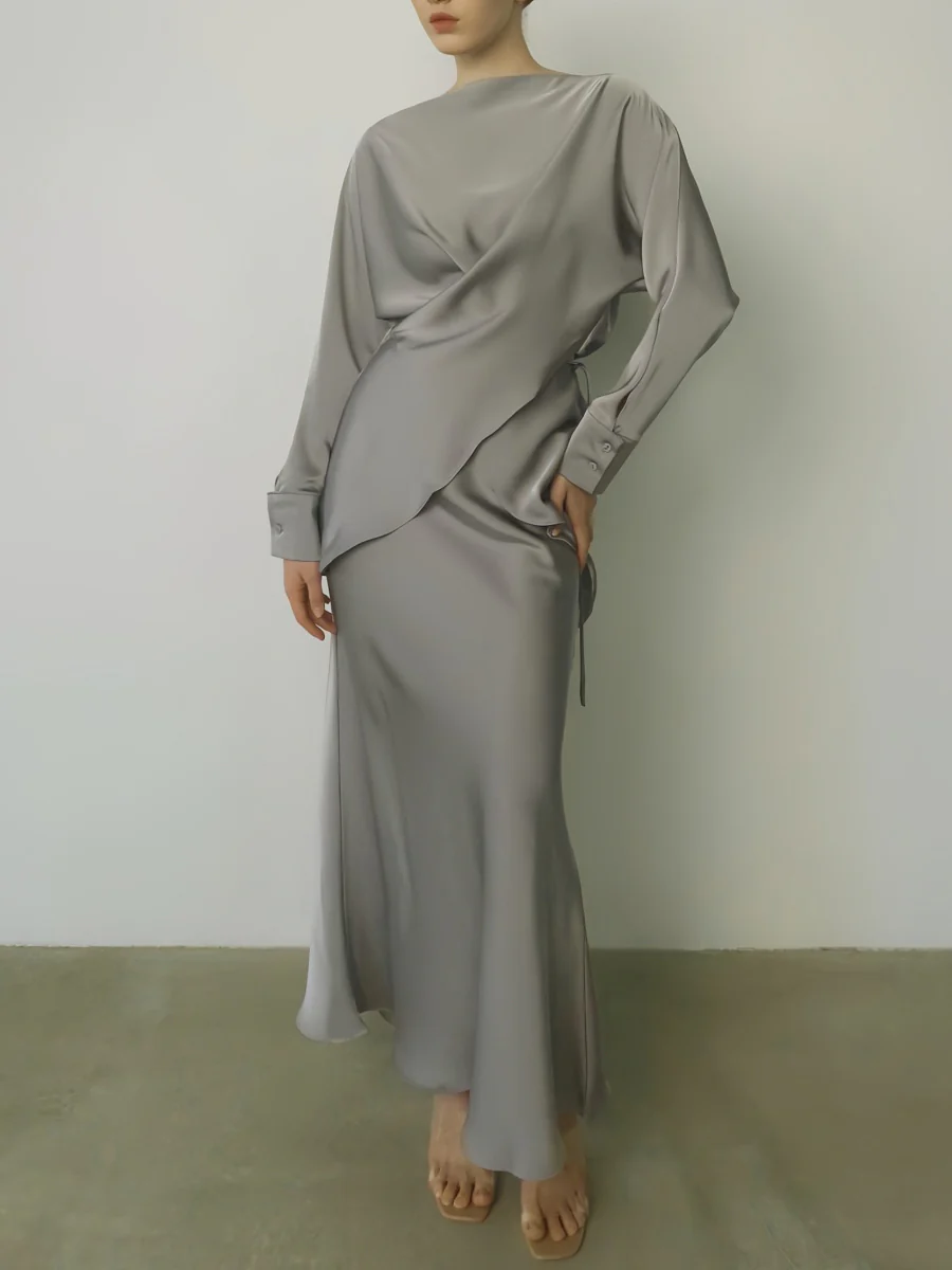 Cross Tie Back Solid Skirt Set