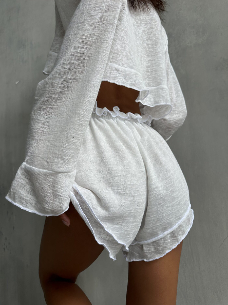 Lace-Up Rolled-Up Shorts Set