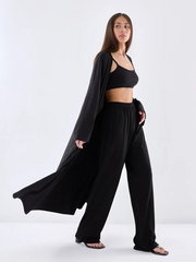 Loose camisole cardigan long pants three-piece set