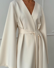 Slit-front long-sleeved tie-back dress