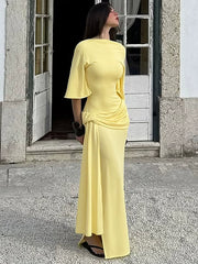 Backless Layered Long Dress With Flowing Ribbons