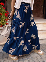 Elastic Waist Printed Full Skirt