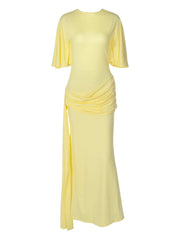 Backless Layered Long Dress With Flowing Ribbons