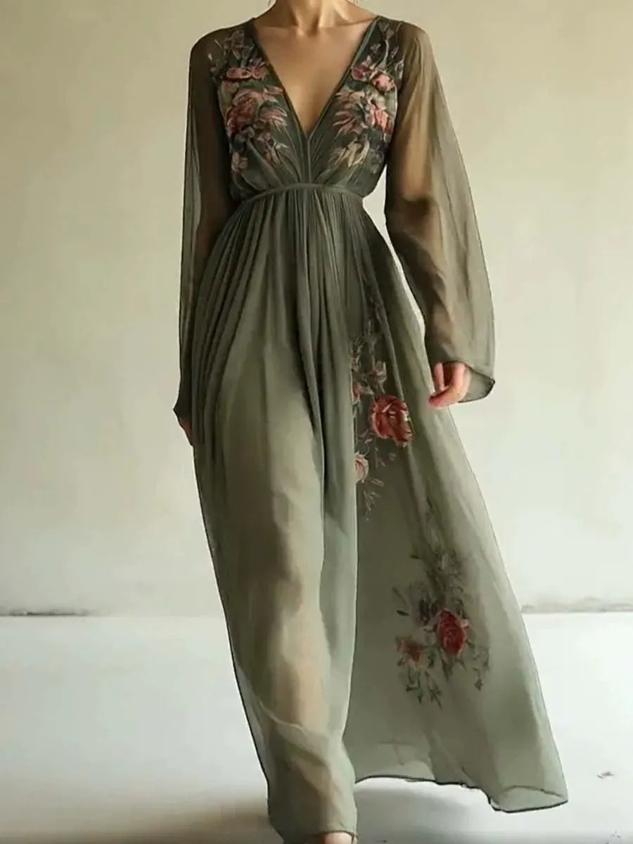 Printed V-Neck Dress
