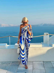 Digital Print Off-Shoulder Loose Dress