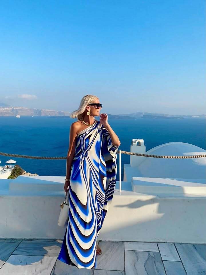 Digital Print Off-Shoulder Loose Dress