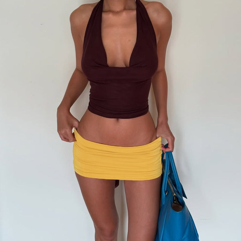 Thong-Style High-Waisted Short Skirt Set