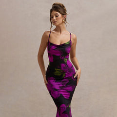 Cross-Sleeved Floral Print Dress
