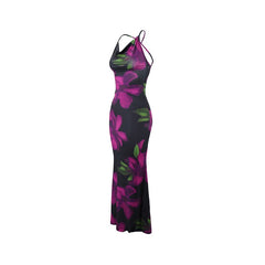 Cross-Sleeved Floral Print Dress