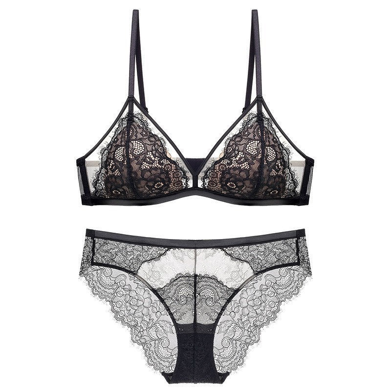 Criss Cross Lace Mesh Splicing Bralette Set