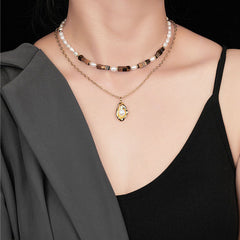 IT IS BAROQUE Freshwater Pearl Beaded Tigers Eye Smile Choker NeckLace