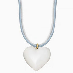 LOVE IS AROUND Two Tone Enameled Puffed Heart Pendant Wrapped Cord NeckLace