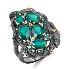 Bague en agate verte naturelle avec nano cristal émeraude et serpent