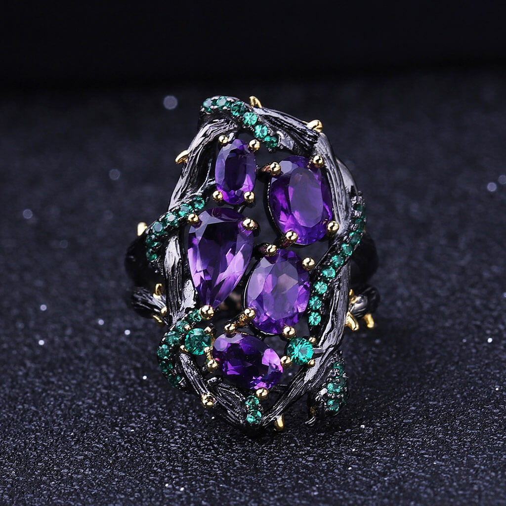 Luminous Emerald Green Nano Crystal Snake Natural Amethyst Ring