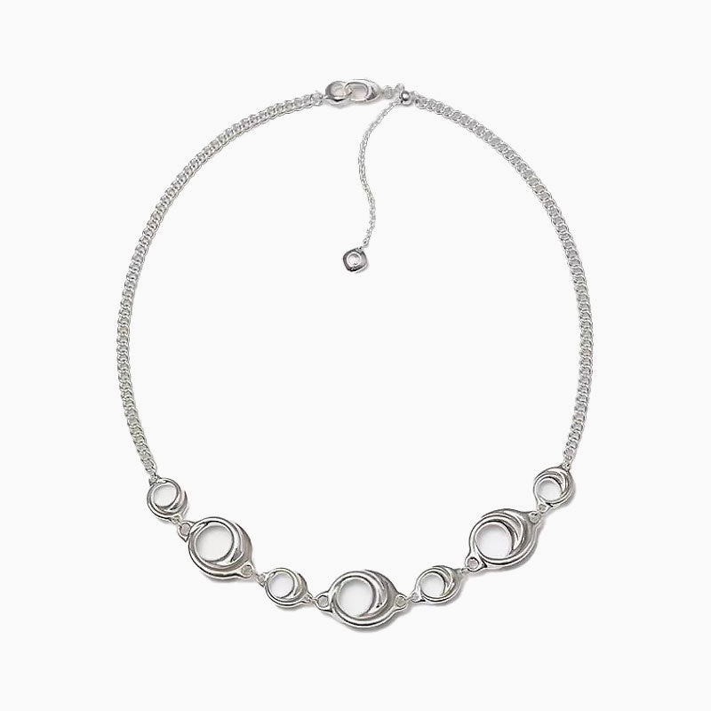 Luxe Sterling Silver Plated 18" Curb Chain Spaced Open Hoop NeckLace