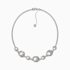 Luxe Sterling Silver Plated 18" Curb Chain Spaced Open Hoop NeckLace