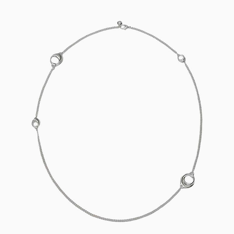 Luxe Sterling Silver Plated Curb Chain Spaced Open Hoop Opera NeckLace