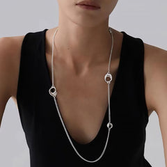 Luxe Sterling Silver Plated Curb Chain Spaced Open Hoop Opera NeckLace