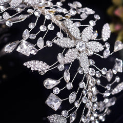 Luxurious Gemstone Crystal Embellished Bridal Headband - Silver