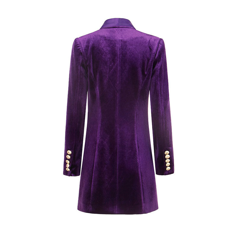 Luxurious Shawl Lapel Double Breasted Velvet Blazer Mini Dress - Purple