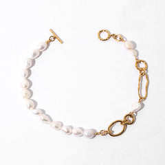 Luxury Chain Link Simulated Pearl Choker NeckLace - White