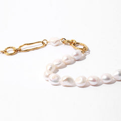 Luxury Chain Link Simulated Pearl Choker NeckLace - White