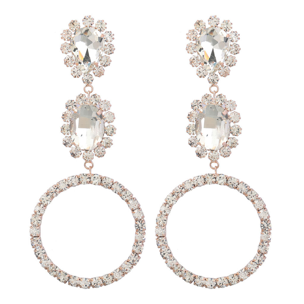 Luxury Gem Detail Crystal Embellished Triple Drop Earrings - Gold