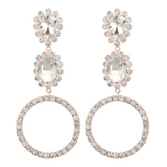 Luxury Gem Detail Crystal Embellished Triple Drop Earrings - Gold