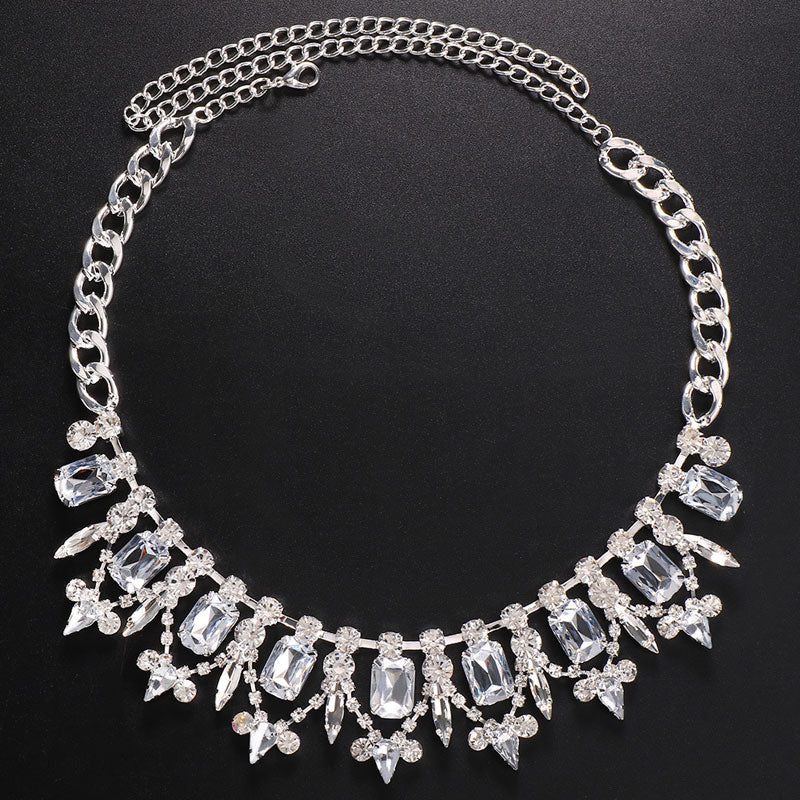 Luxury Gemstone Crystal Embellished Collar NeckLace - Silver