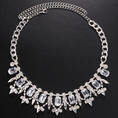 Luxury Gemstone Crystal Embellished Collar NeckLace - Silver