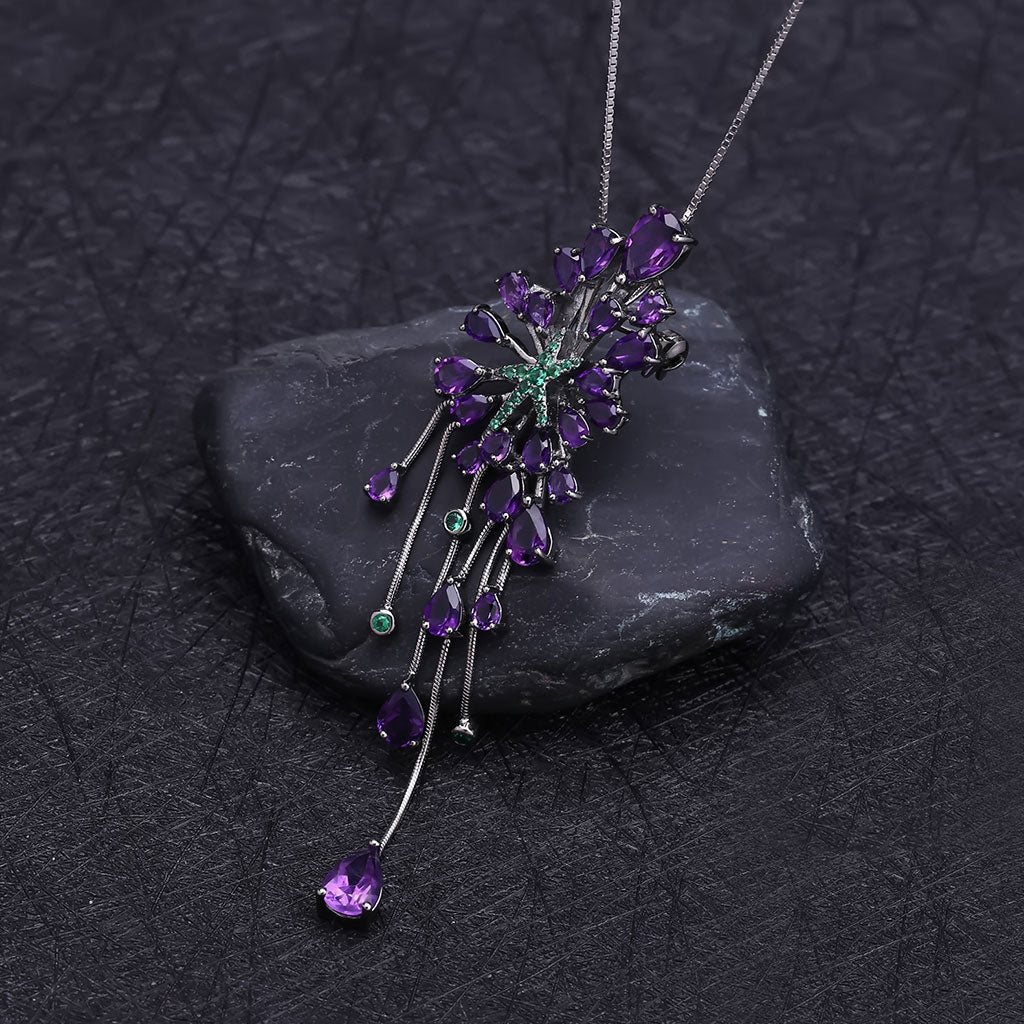 Luxury Green Nano Emerald Star Natural Amethyst Pendant NeckLace