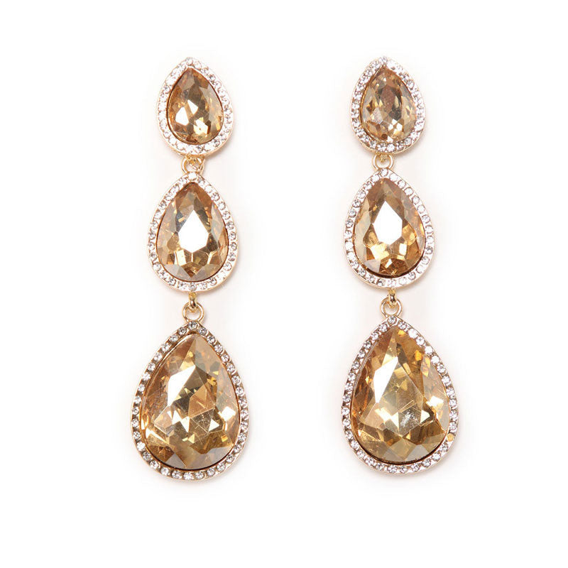 Luxury Pear Cut Crystal Embellished Triple Drop Earrings - YelLow