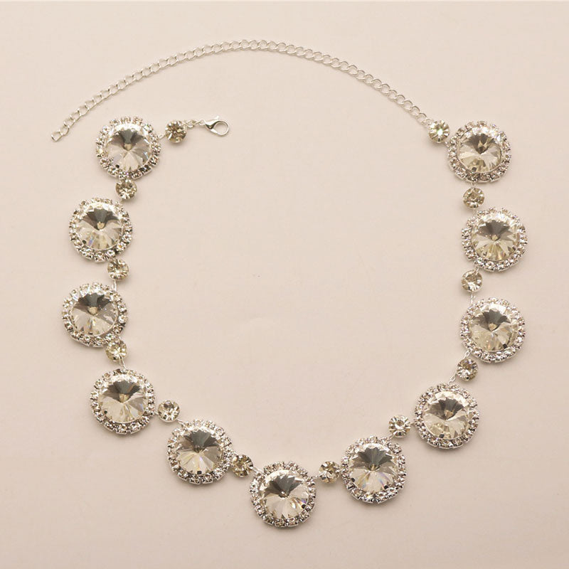 Luxury Round Cut Gemstone Crystal Embellished Collar NeckLace - Silver