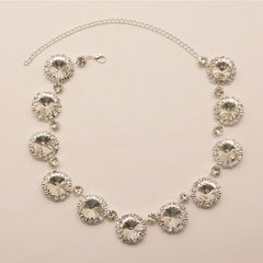 Luxury Round Cut Gemstone Crystal Embellished Collar NeckLace - Silver