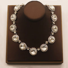 Luxury Round Cut Gemstone Crystal Embellished Collar NeckLace - Silver