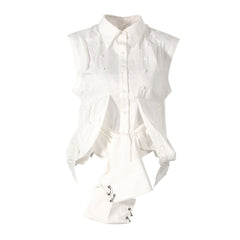 Metal Ring Removable Long Sleeve Collared Button Down Corset Shirt