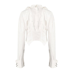 Metal Ring Removable Long Sleeve Collared Button Down Corset Shirt