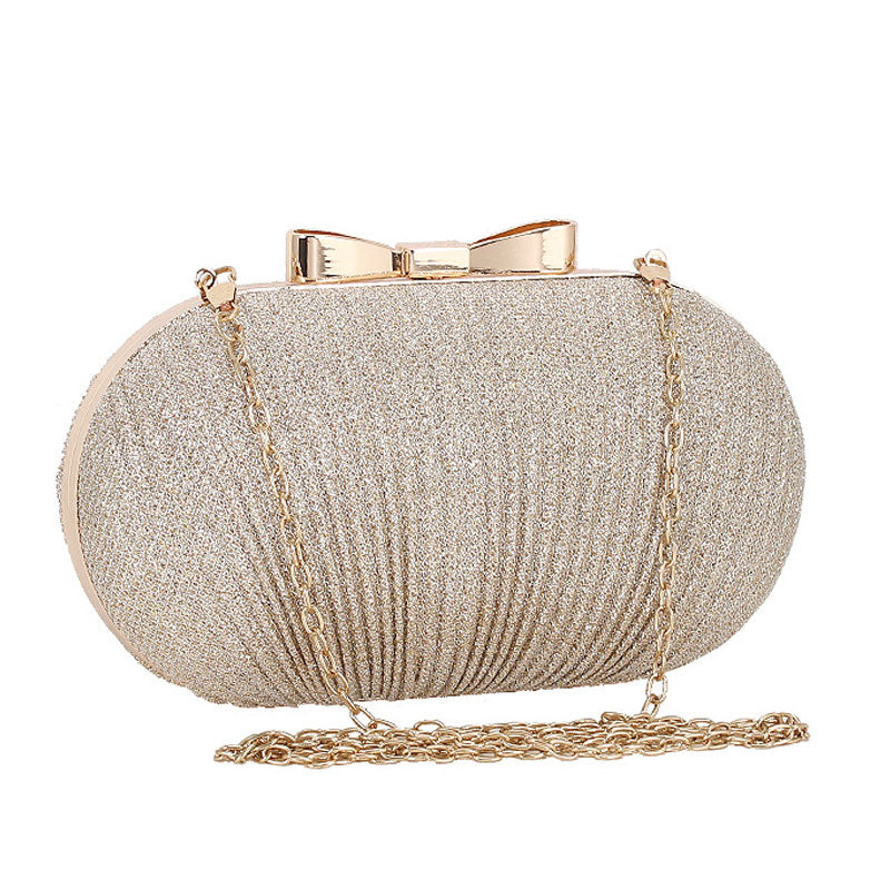 Geraffte Abend-Mini-Clutch mit metallischer Schleife - Gold