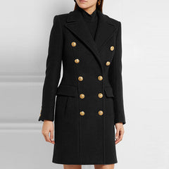 Military Notched Lapel Pocketed Double Breasted Long Sleeve Tailored Trench Coat