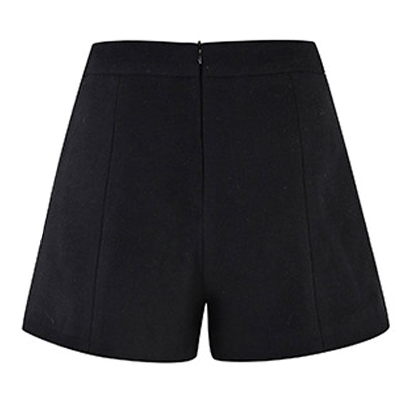 Minimalist Beaded Button Embellished High Waist Wool Blend Shorts