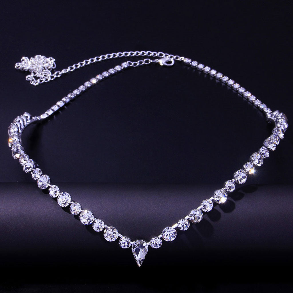 Minimalist Metallic Plated Crystal Embellished Head Chain - Silver