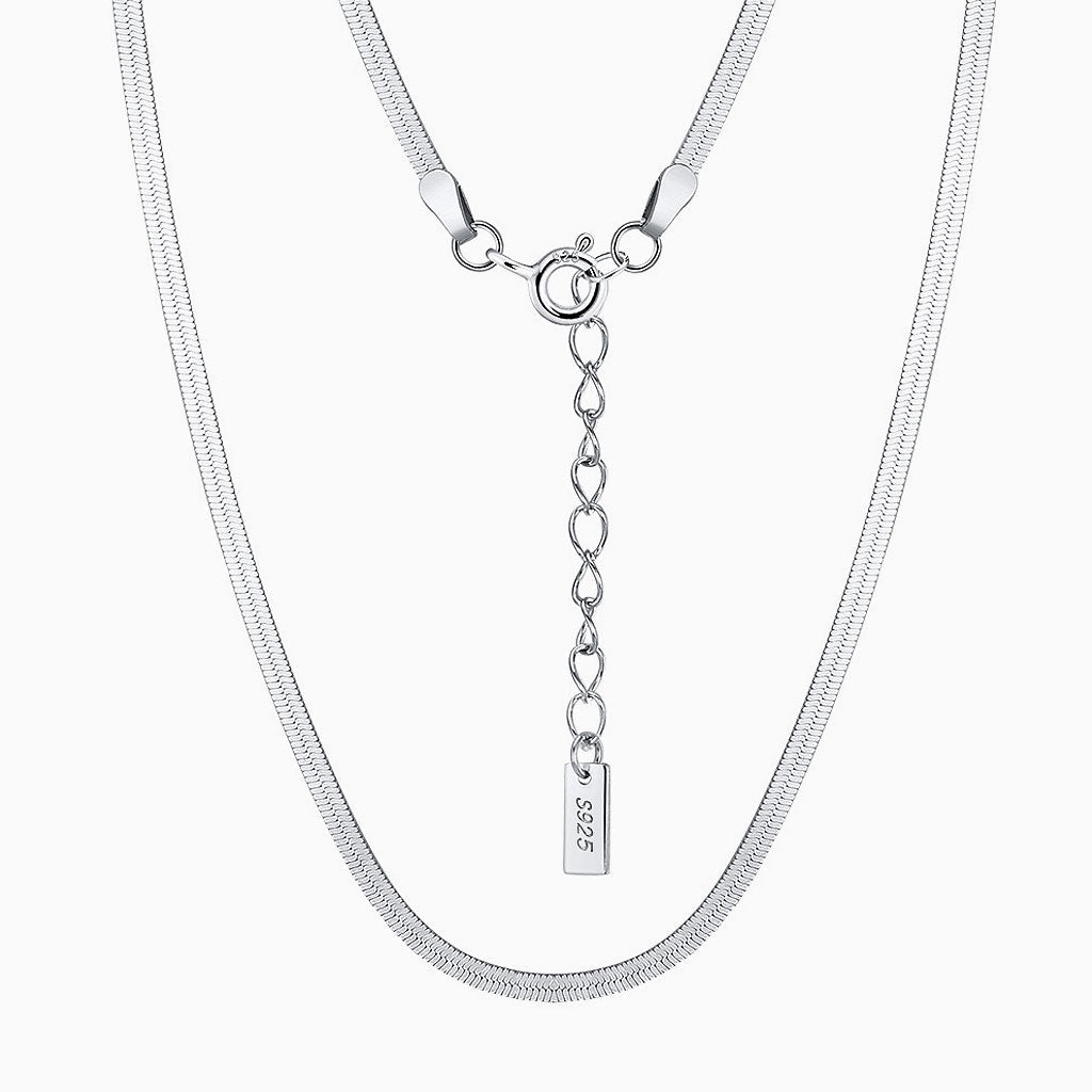 Minimalist Sided Snake Pure Sterling Silver 1.8MM Flat Chain NeckLace